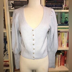 Abercrombie & Fitch Light Blue Button-Up Puff Sleeve Cardigan Sweater